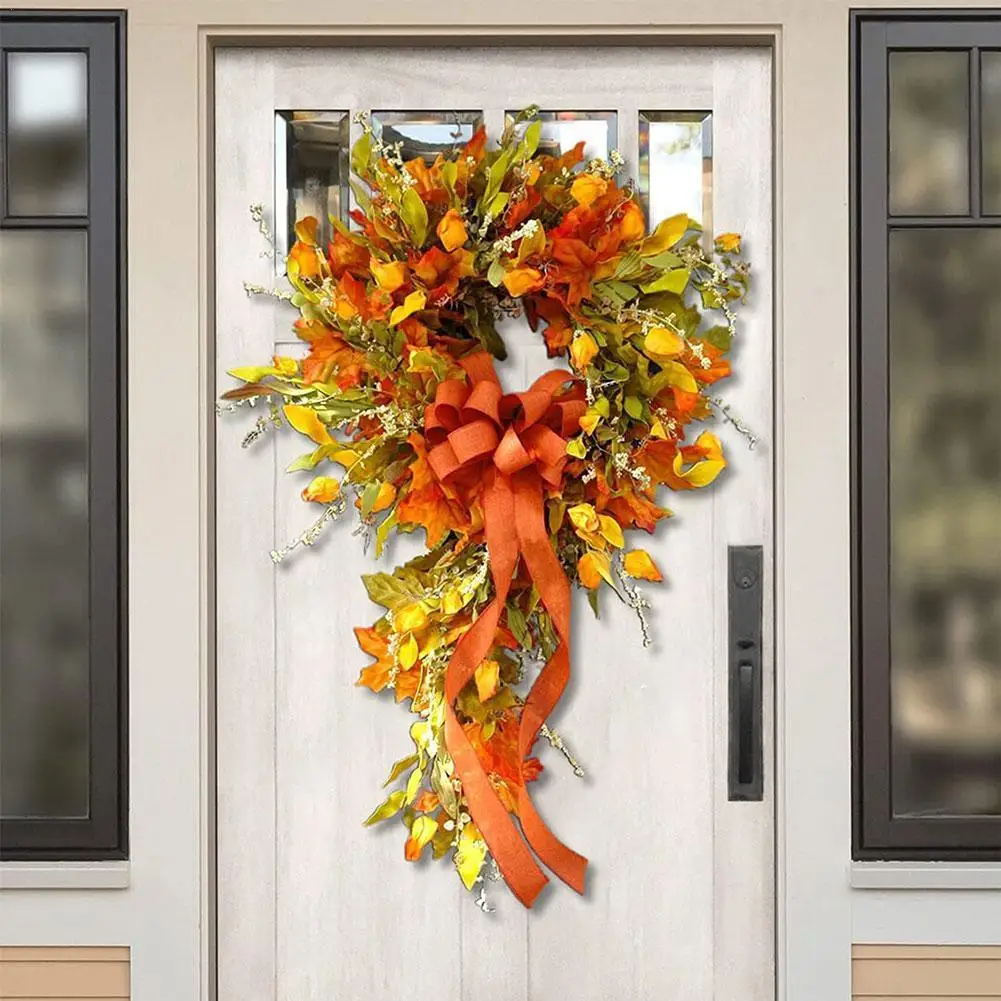

Autumn Simulation Wreath Halloween Decoration Door Decor Hanging Pendant Christmas Garland Window Home Maple Leaf Decoration