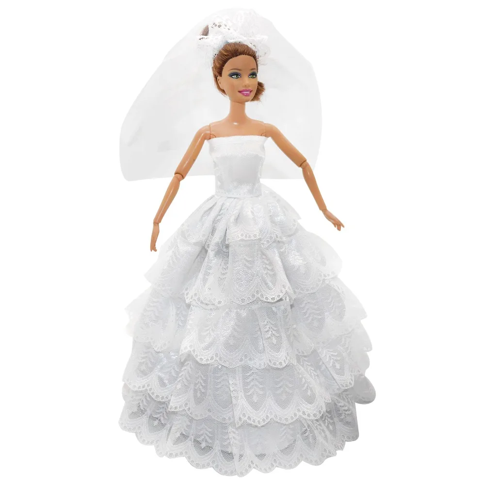 

White Wedding Dress with Veil Outfits for Barbie BJD Doll Clothes Accessories Play House Dressing Up