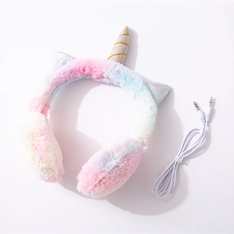 Fone de ouvido colorido unicórnio para crianças, headset com protetores de orelha quentes e frios para o inverno