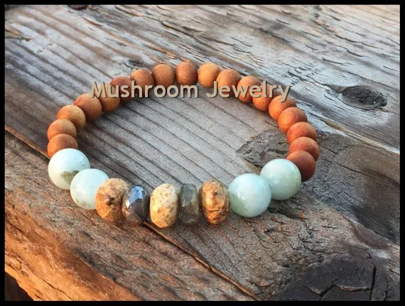 

Pcituer Jasper Bead And Wood Yoga Stretch Bracelet