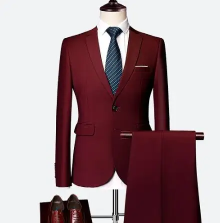 

Jacket + Pant + Vest / 2020 New Men Business Slim Suits Sets Wedding Dress Three-piece Suit Blazers Coat Trousers Waistcoat