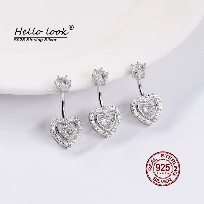 

HelloLook Heart Cubic Zircon Belly Button Ring 100% 925 Sterling Silver Navel Piercing Body Jewelry For Women Nail Rings