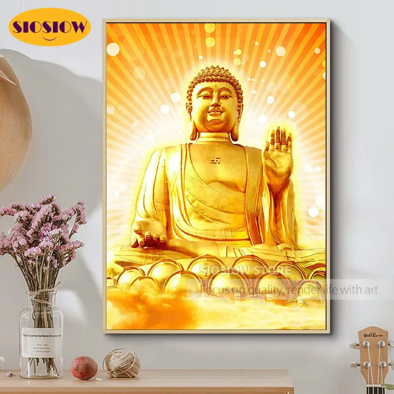 Алмазная 5D картина сделай сам с золотым буддой мозаика квадратными стразами