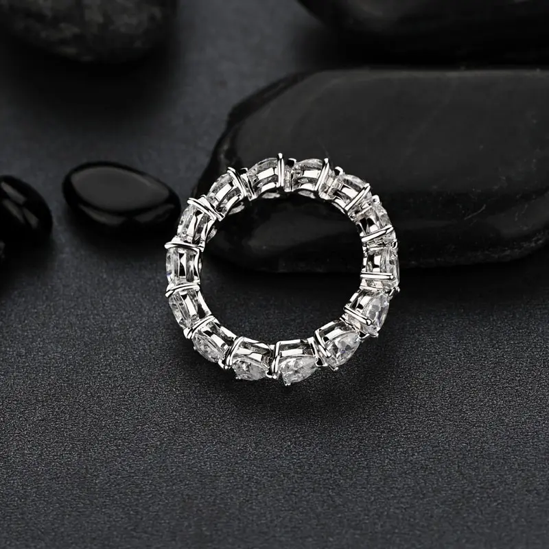 

Jazaz 100% 925 Sterling Silver Sparkling 1 Row Full 5A Zircon Stones Wedding Ring Women Party Fine Jewely Anniversary Gift B0605