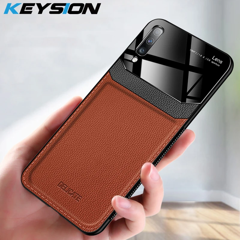 Кожаный чехол KEYSION для Samsung Galaxy A50 A50S A30S A70 A7 2018 зеркальная стеклянная задняя крышка