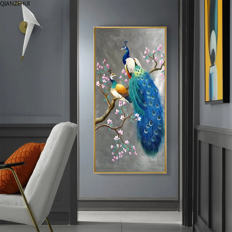 QIANZEHUI сделай сам вход ресторан синего цвета с вышитым павлином набор для