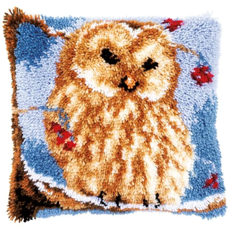 Latch Hook Animal Owl Kits for DIY Throw Pillow Cover Sofa Cushion Cover Cats Pattern Printed 16X16 inch