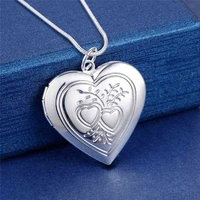 silver plated photo frame pendant necklace snake chain womens charm wedding fashion jewelry promise girl memorial necklace