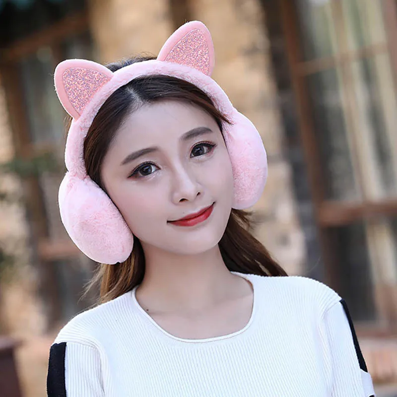 Calymel для женщин и детей девочек милые теплые наушники кошка блестящие грелки Kitty