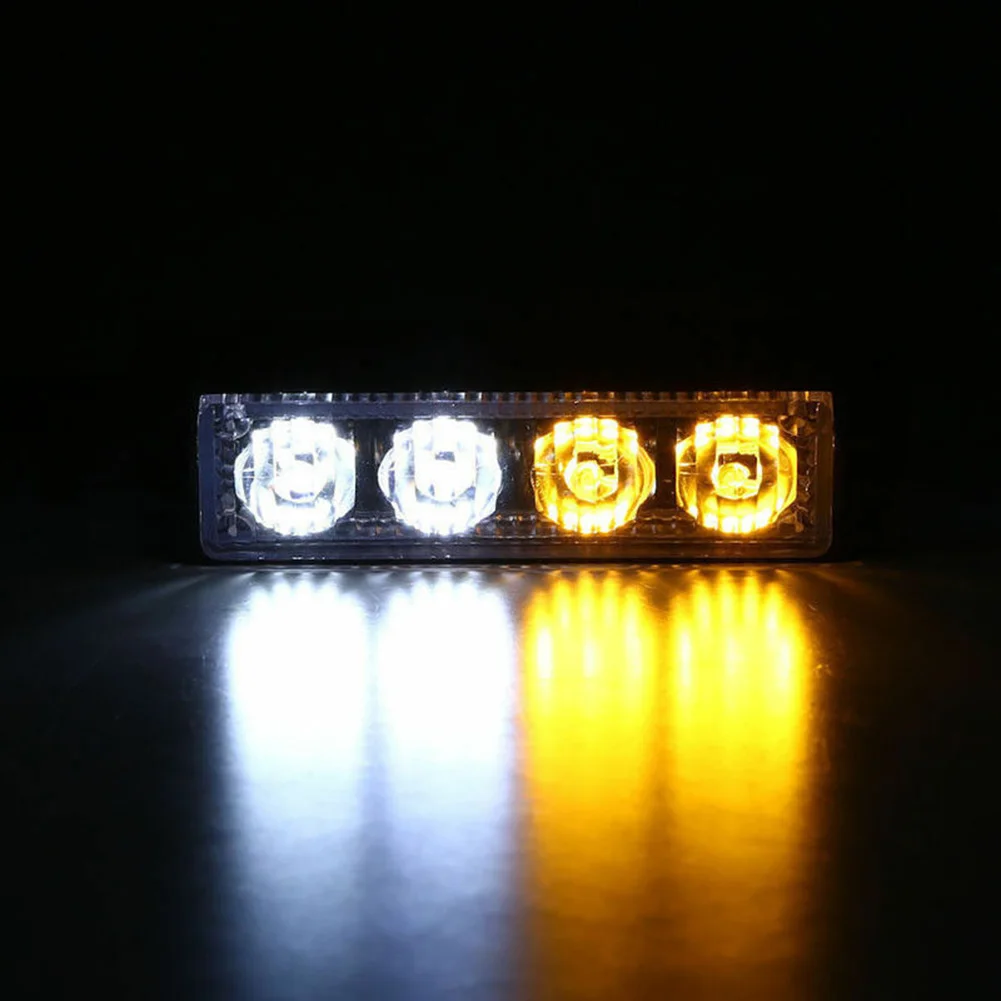 

Amber/White Strobe Lights 4 pcs Emergency Beacon ABS Housing + PC Lens