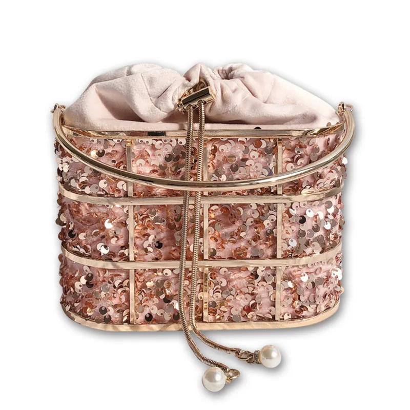 

Free shipping temperament niche foreign wind fish scale sequin handbag sweet lady messenger fashion bucket bag coin purse