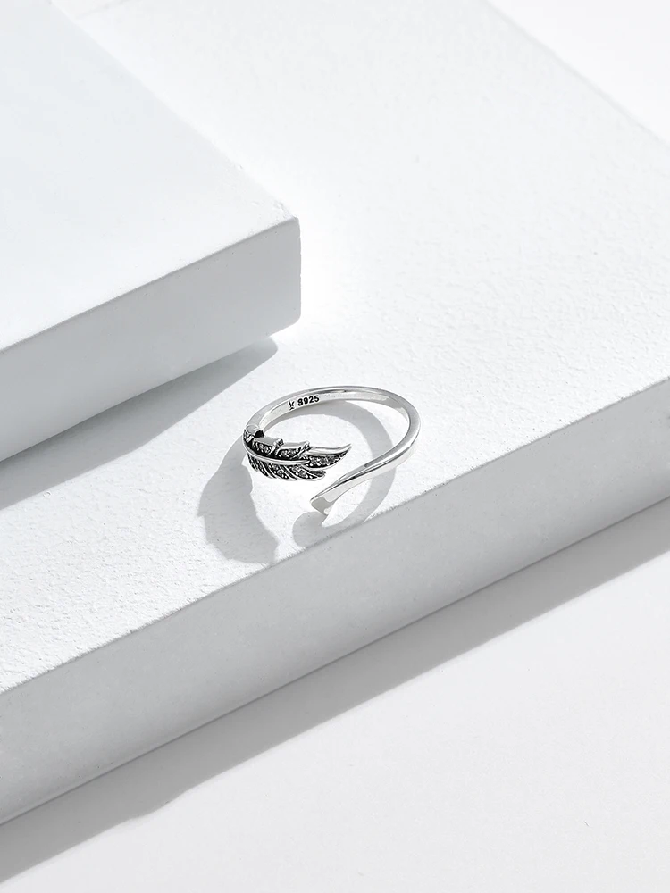 

ZEMIOR Authentic 925 Sterling Silver Vintage Feather Wings Adjustable Romantic Ring For Women Anniversary Jewelry Gift Recommend