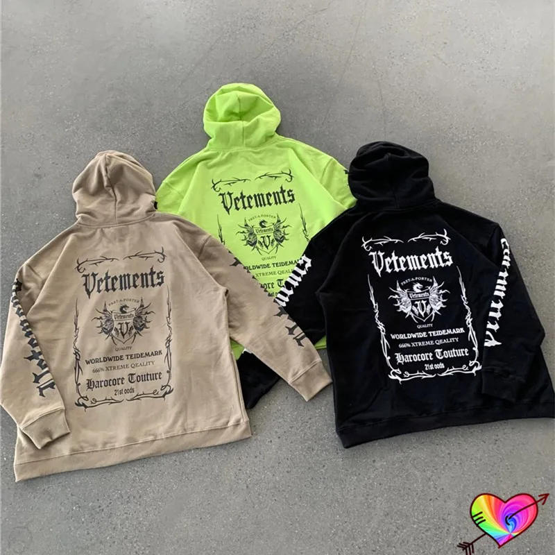 

2021 Oversize Vetements Label Crest Hoodie Men Women High Quality Vetements Hoodie Logo Graphic VTM Pullovers Hooded Sweatshirts