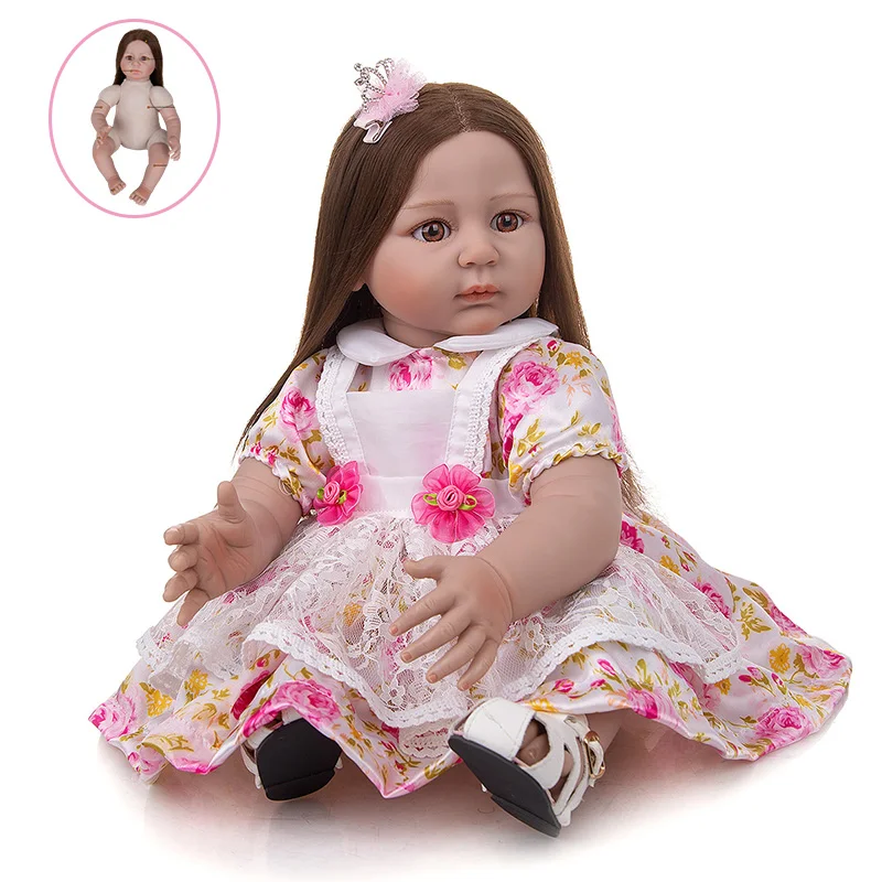 

Reborn Baby Dolls 55 CM Cloth Body Long Hair Lifelike Newborn Baby Doll Kids Toys Children's Gift