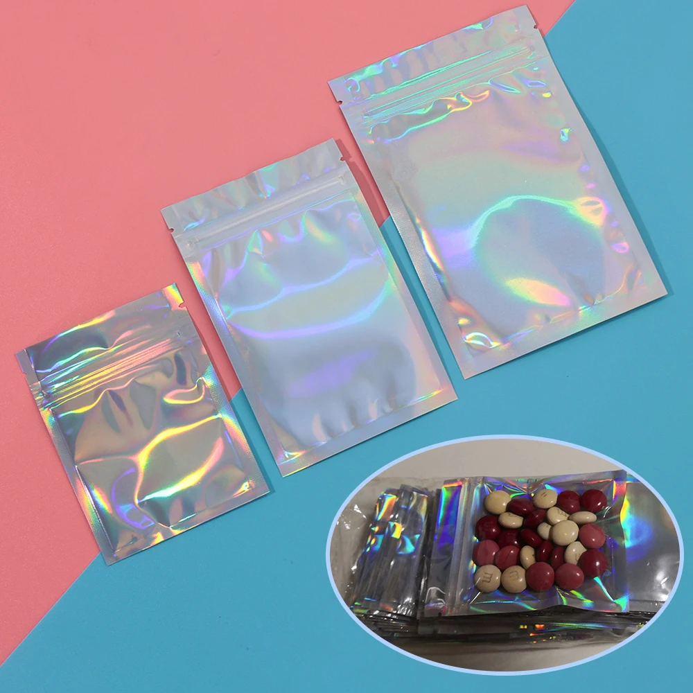 20 шт. радужные мешки на молнии Косметические Пластиковые лазерные сумки