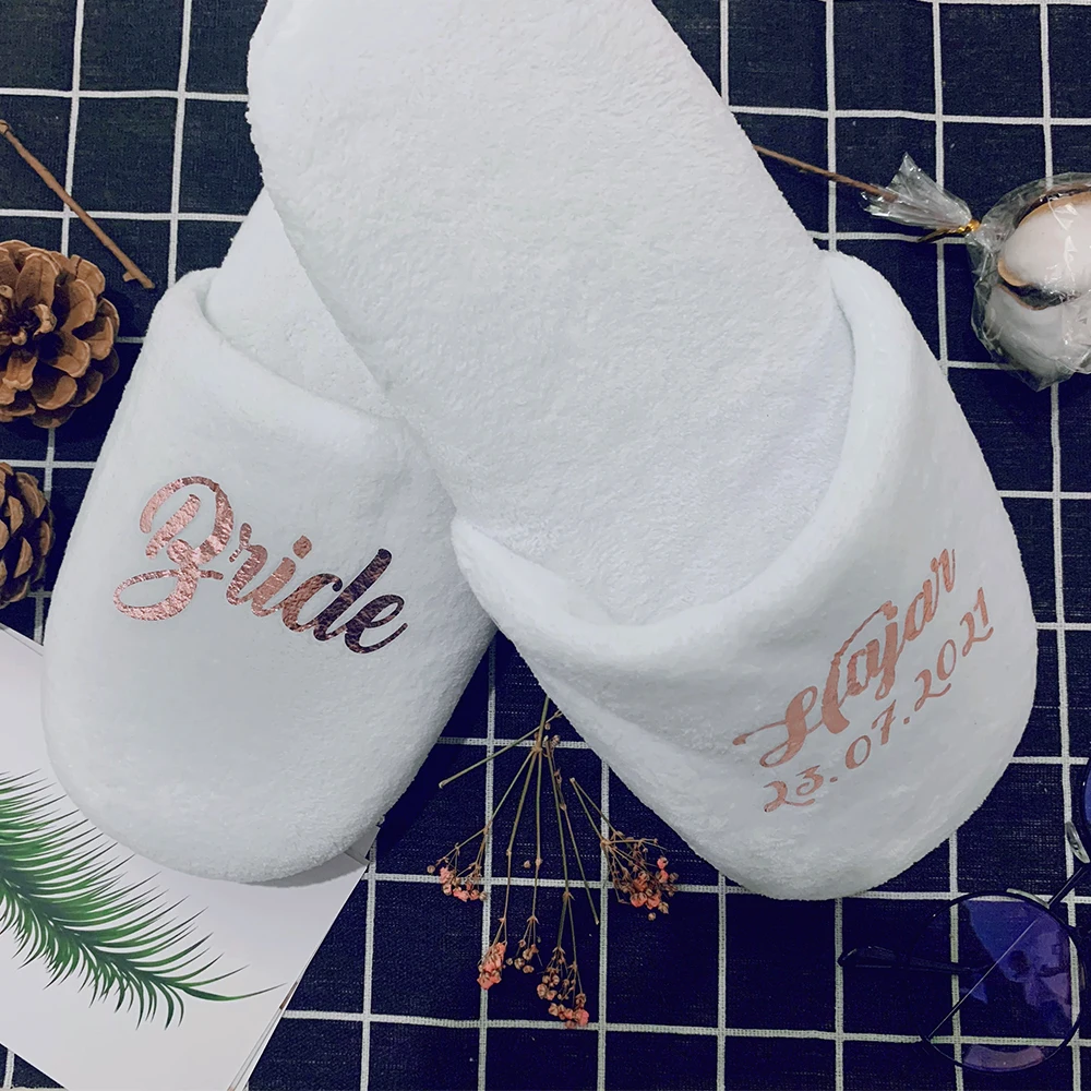 personalized custom wedding coral women slippers shoes bridesmaid gift hen night bachelorette party white hotel slippers gifts free global shipping