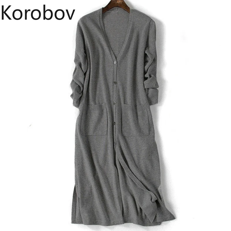 Корейский однобортный длинный свитер Korobov женский летний вязаный кардиган