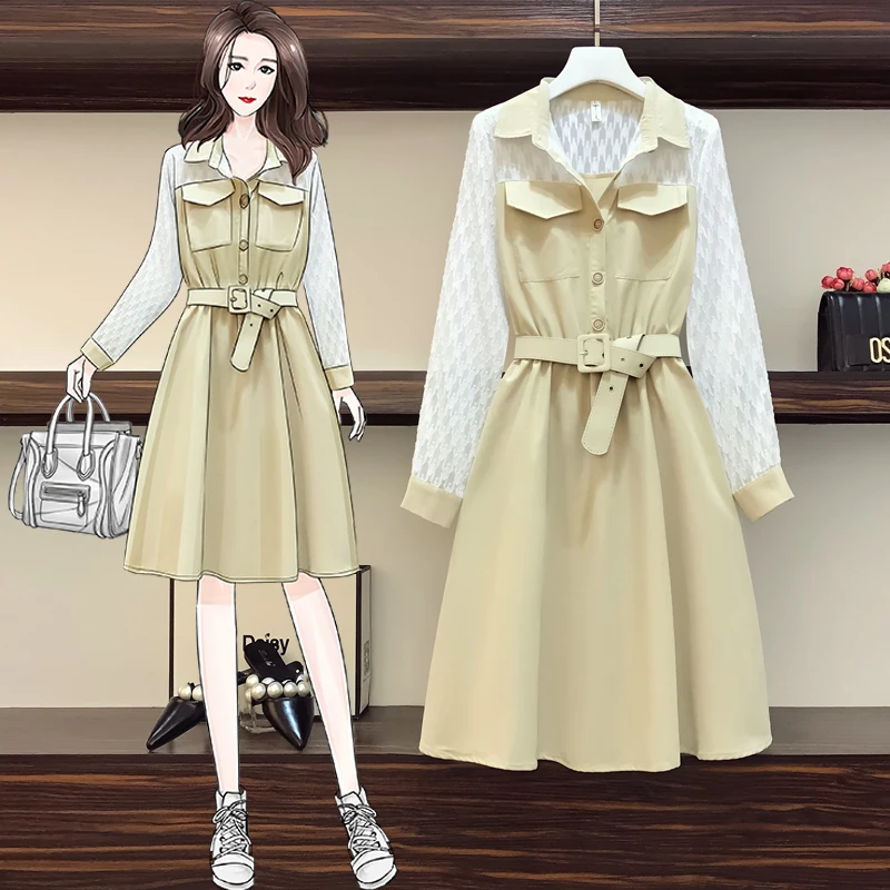 Женское офисное платье большого размера элегантное Сетчатое с длинным рукавом и