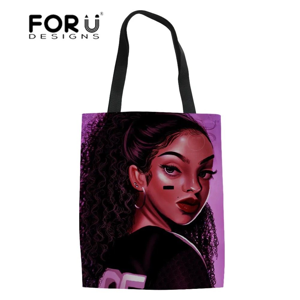 YQ3733Z22 FORUDESIGNS/льняные сумки-тоут женские черные художественные африканские девушки печать хозяйственная сумка женская складная сумка-шоппер сумки для женщин эко-сумка - Цвет: YQ3733Z22
