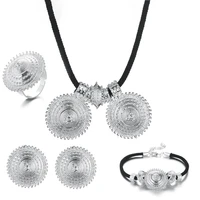 ethiopian silver color necklace pendant earrings ring bracelet wedding fashion women jewelry set