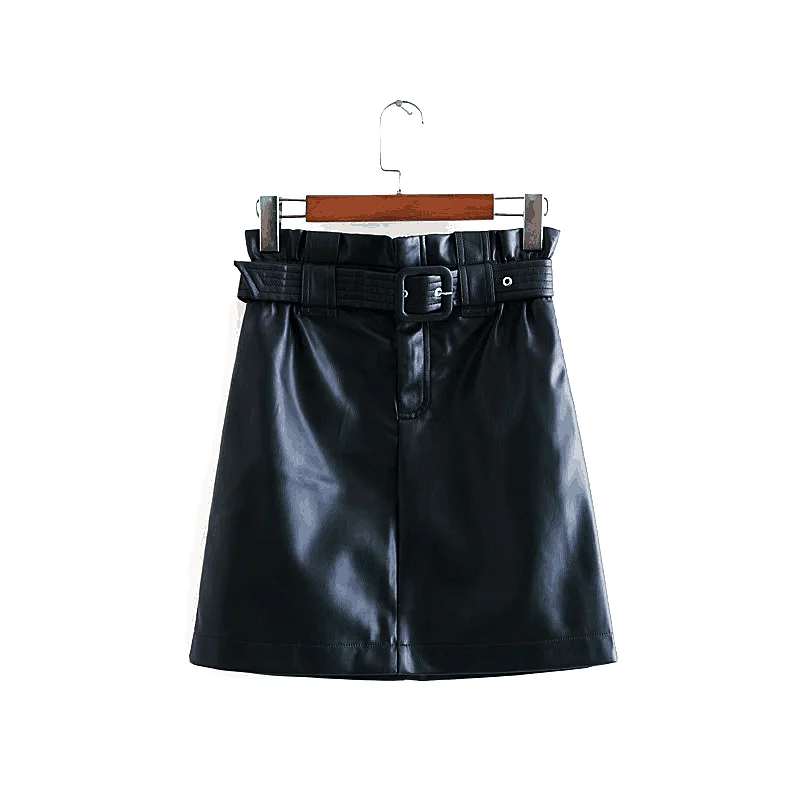 black skirt Star firefly модная женская юбка Za Осенняя Повседневная тонкая Однотонная юбка с завышенной талией и поясом из искусственной кожи мини юбка для женщин - Цвет: black skirt
