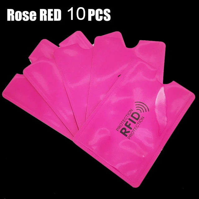 Rose red 10 pieces 10 шт. Анти Rfid Блокировка ридер Обложка для карт алюминиевая фольга кредитный держатель для карт Защита ID банковский Чехол для карт безопасная упаковка канцелярские принадлежности - Цвет: Rose red 10 pieces