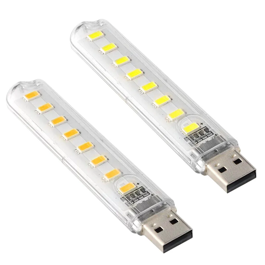 8 Lamps Beads Mini USB Night Light Portable Light 3000K 7000K Transparent USB Illumination Lamp for Computer Laptop Charger