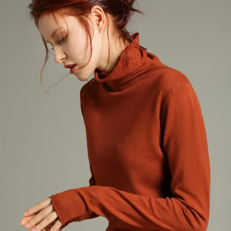 Caramel colour Новое поступление осенний и зимний кашемировый свитер женский с высоким воротником утолщенный пуловер вязаный шерстяной свитер Топы - Цвет: Caramel colour