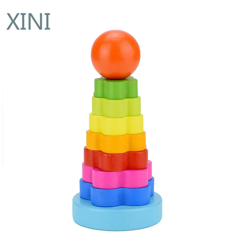 

Baby Toys Wooden Rainbow Stacking Ring Tower Blocks Toys For Children Early Learning Wooden Donut Rings brinquedos