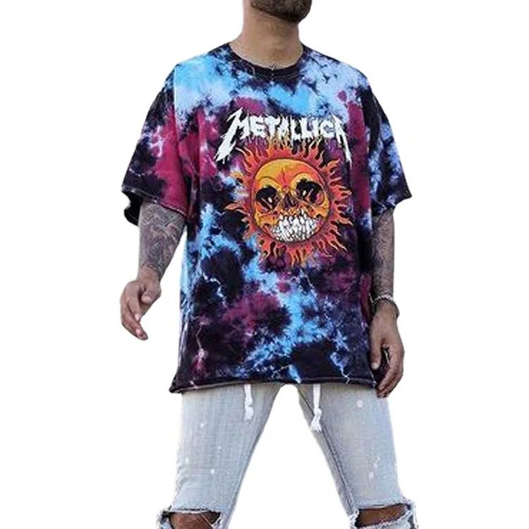 

2021 new men's casual round neck short sleeve printed long Pullover men's T-shirt