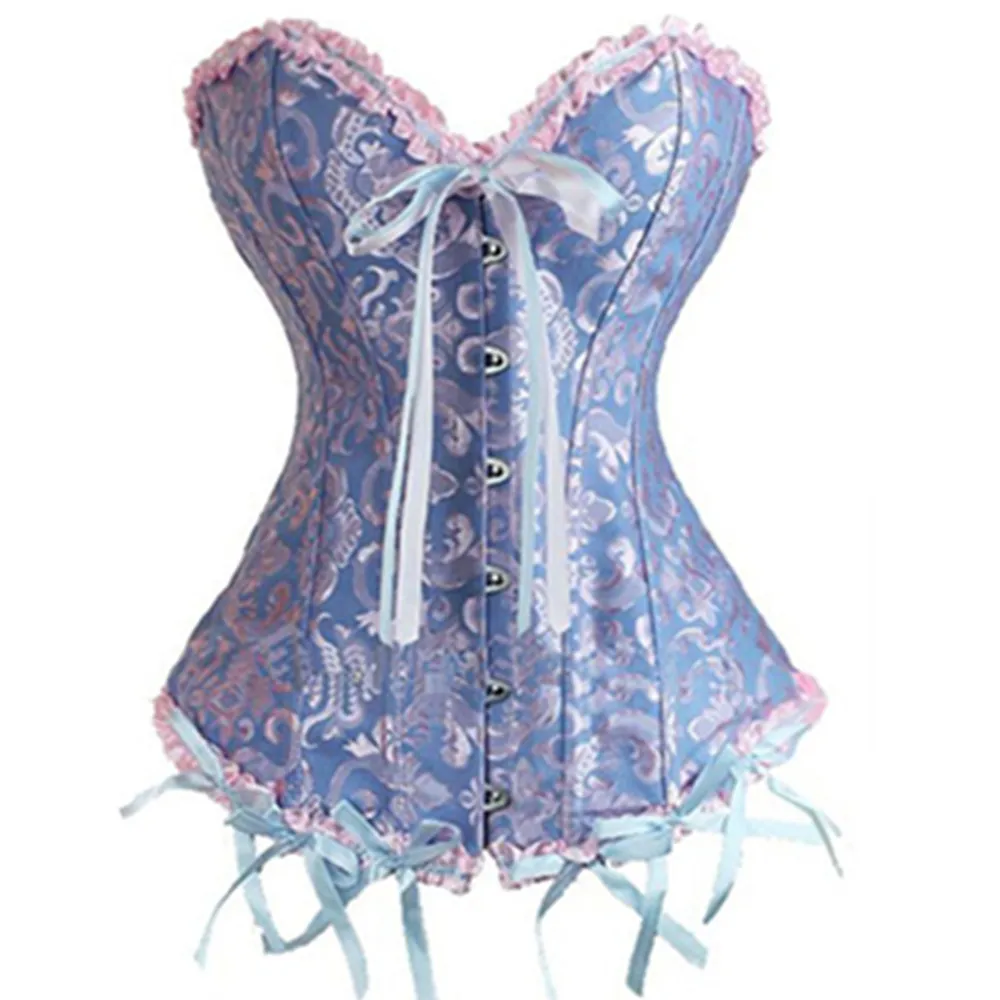 

XS-7XL Women's Lace Up Plus Size Overbust Corselet Corsets and Bustiers Sexy Lingerie Vintage Strapless Corset Floral Brocade