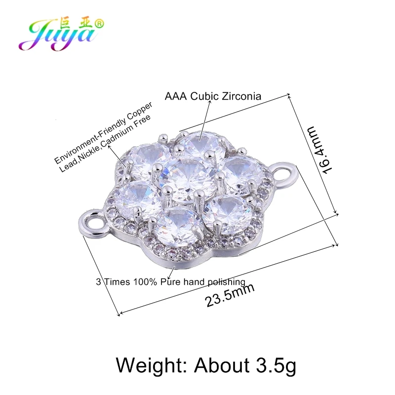 White Gold Juya DIY ювелирных изделий ручной работы кубического циркония Соединитель с цветочным узором амулеты аксессуары для женщин браслет серьги ювелирных изделий - Цвет: White Gold