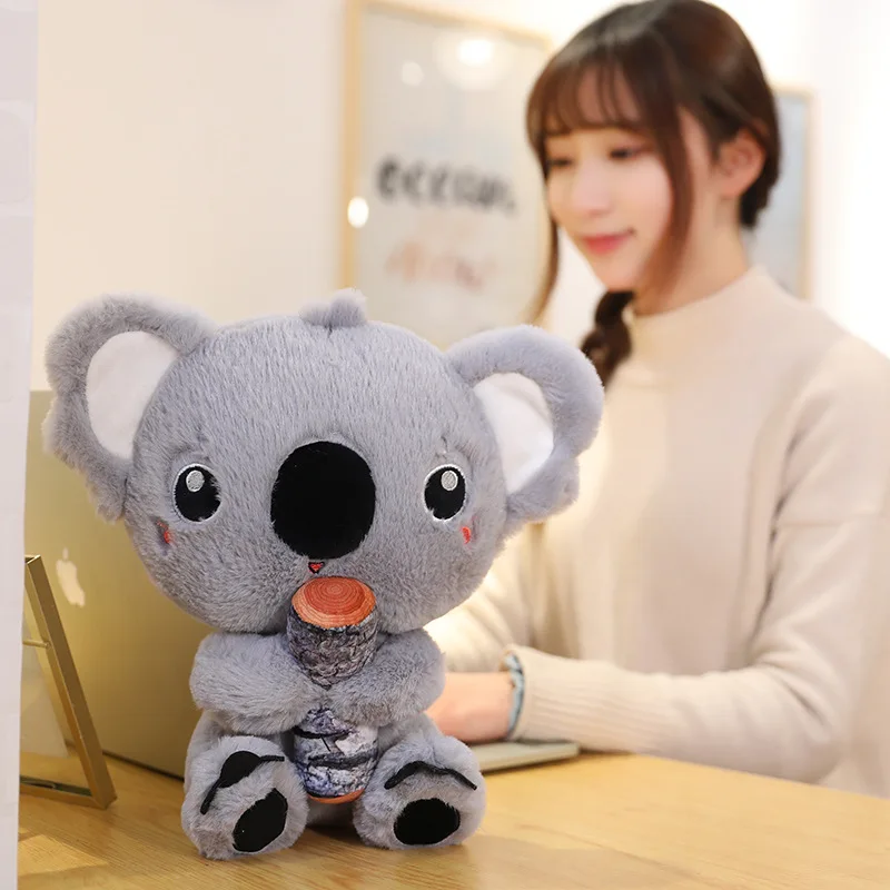 

candice guo! super cute plush toy lovely cartoon animal gray koala hug emulational tree stump soft doll birthday Christmas gift