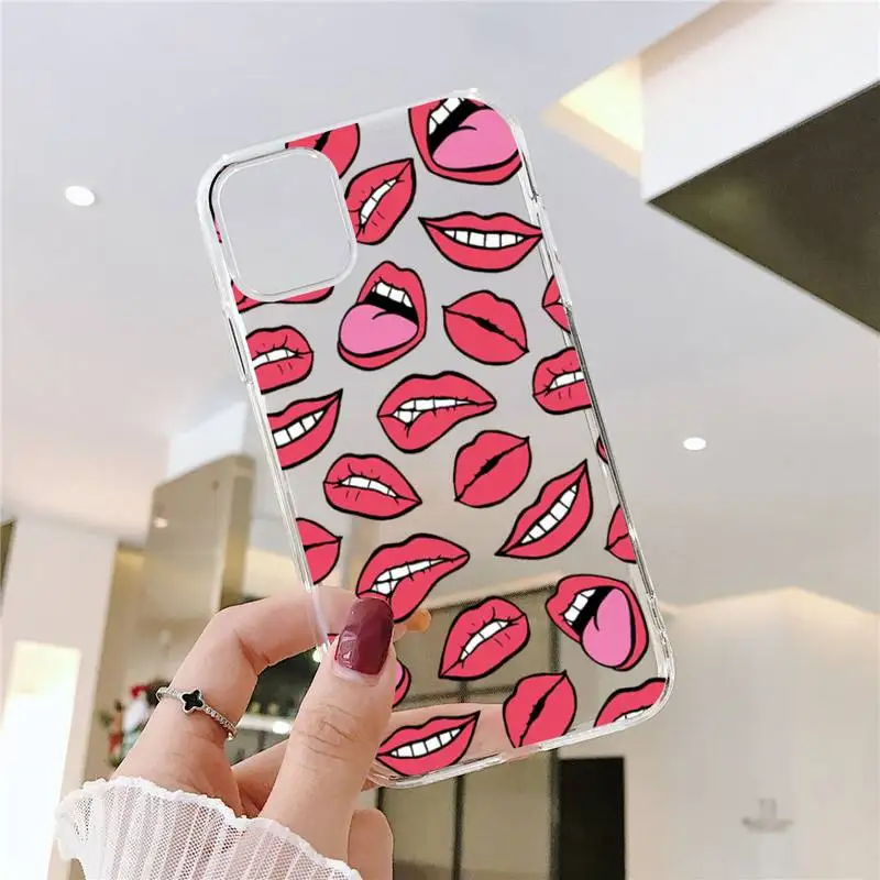 

Sexy lips lipstick Phone Case Transparent Clear for iPhone 11 12 mini pro XS MAX 8 7 6 6S Plus X 5S SE XR 2020