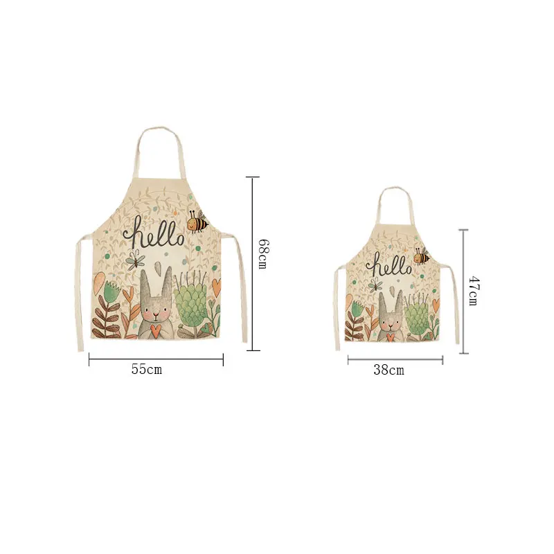 

Cartoon Rabbit Pattern Style Cotton Linen Sleeveless Apron Modern Minimalist Apron Garden Outdoor Apron Fashion Kitchen Apron