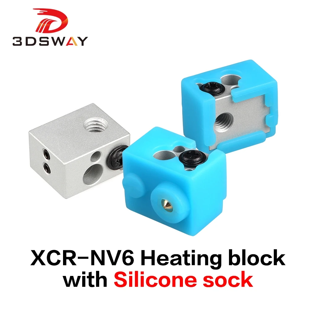 

3DSWAY 3D Printer Part XCR-NV6 Heating Block with Silicone Sock 0.4mm Nozzle E3D V6 Hotend DIY Kit Heated Block 1pc