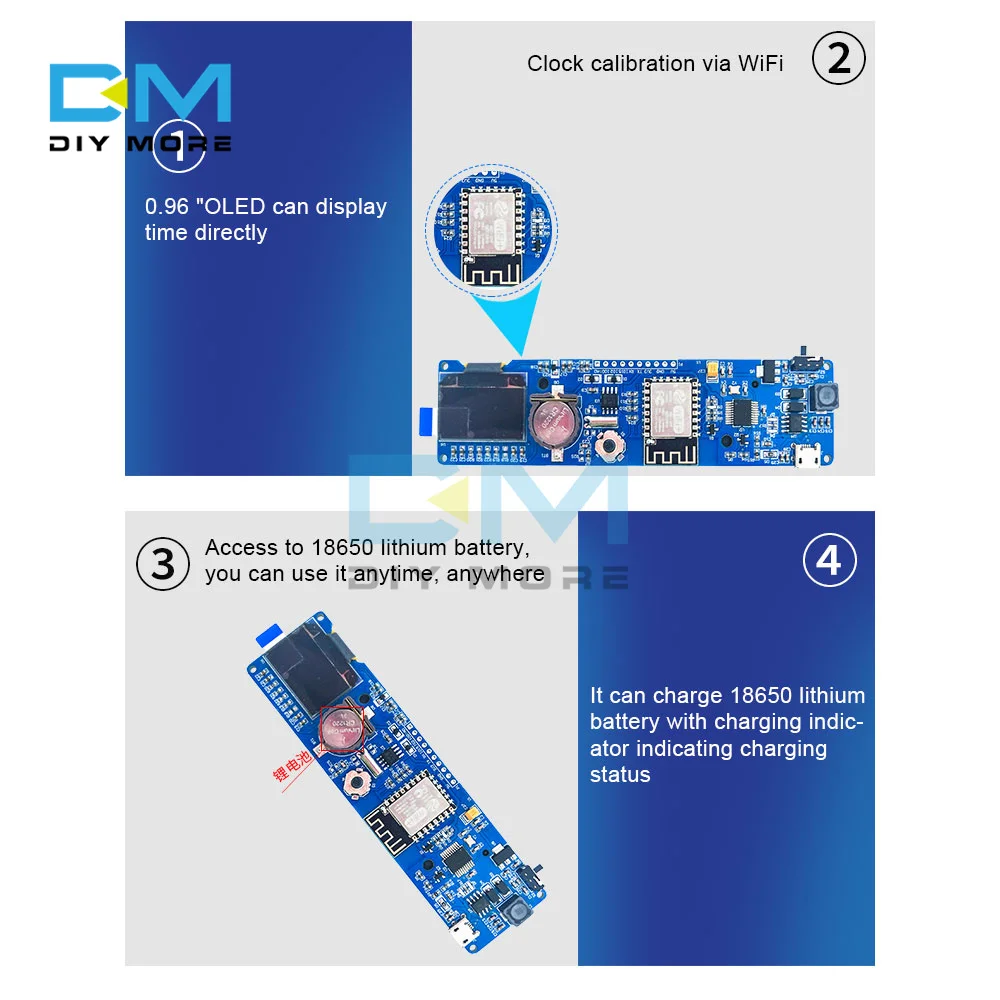 ESP8266 Φ модуль часов 0 96 дюймов OLED 8266 плата разработки с корпусом аккумулятора 18650
