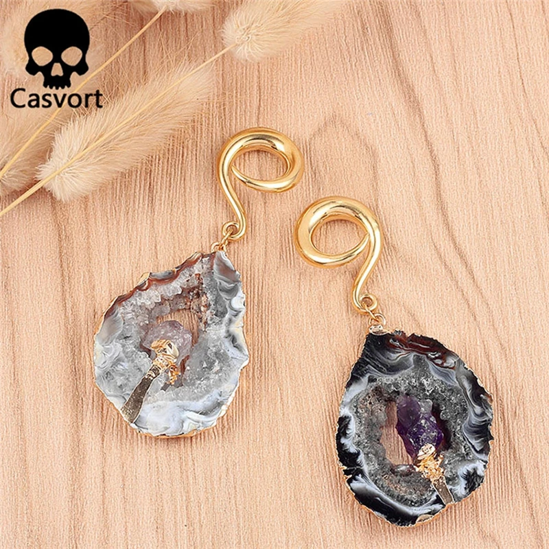 Casvort 2 Шт Нерегулярные с драгоценными кристаллами болтающиеся беруши тоннель для ушей из нержавеющей стали золотые ушные крючки калибры для пирсинга