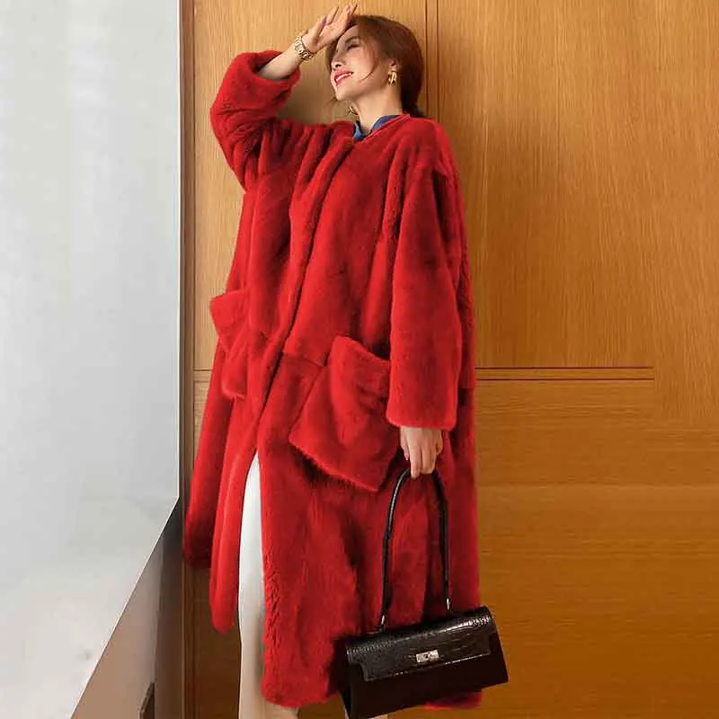 Female Fur &amp Faux Temperament Women Coat 2022 New Winter Fashion Casual Medium Length Solid Color NBH301 | Женская одежда