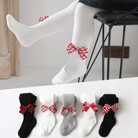 2021 cotton girl tights candy color striped bowknot kids pantyhose cute spring childrens pantyhose baby girl tights