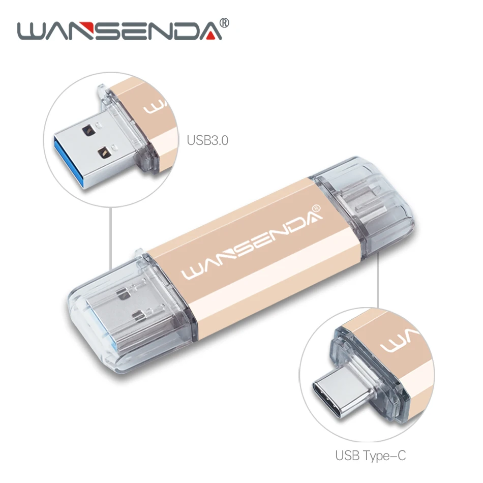 Золотой WANSENDA флеш-накопитель USB OTG type-C 512 ГБ 256 ГБ Usb 3,0 флеш-накопитель 128 ГБ Usb флешка 64 ГБ 32 ГБ 16 ГБ Флешка для устройств type-C/ПК - Цвет: Золотой