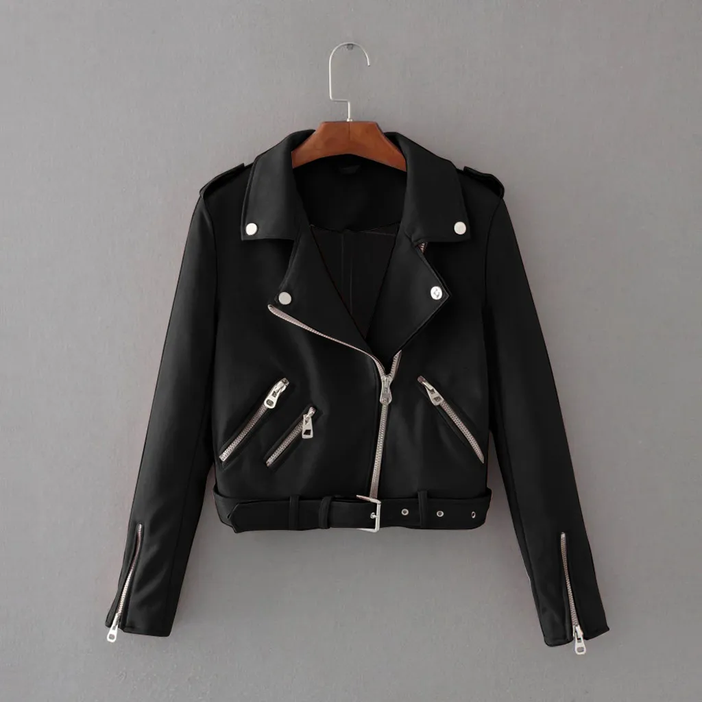 Модные женские осенне зимние черные Куртки из искусственной кожи Feitong 2019 базовое