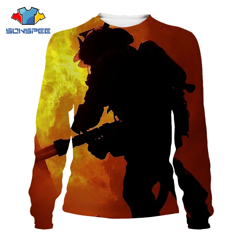 

SONSPEE3D Printed Harajuku Firefighter Mens Long Sleeve Sweatshirt Hip Hop Ladies Pullover Casual Fashion Loose Adult Jacket top