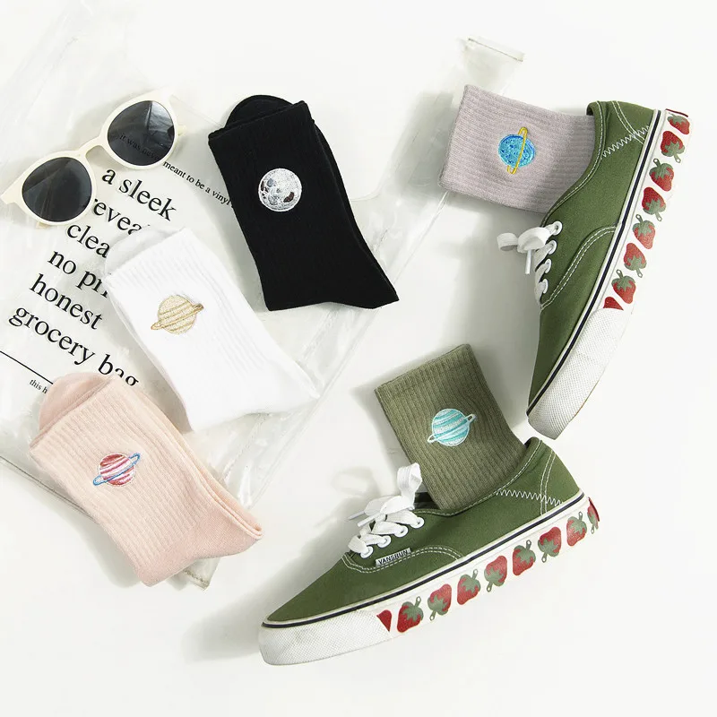 

Носки planetas женские с мультяшным рисунком, смешные носки в стиле Харадзюку, уличная одежда, белые