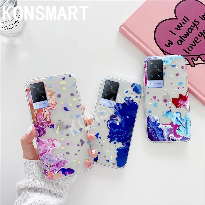 

KONSMART Case For VIVO V21 2021 Luxury Watercolor Clear Phone Cases For VivoV21 5G Silicone Soft TPU Painted Back Cover