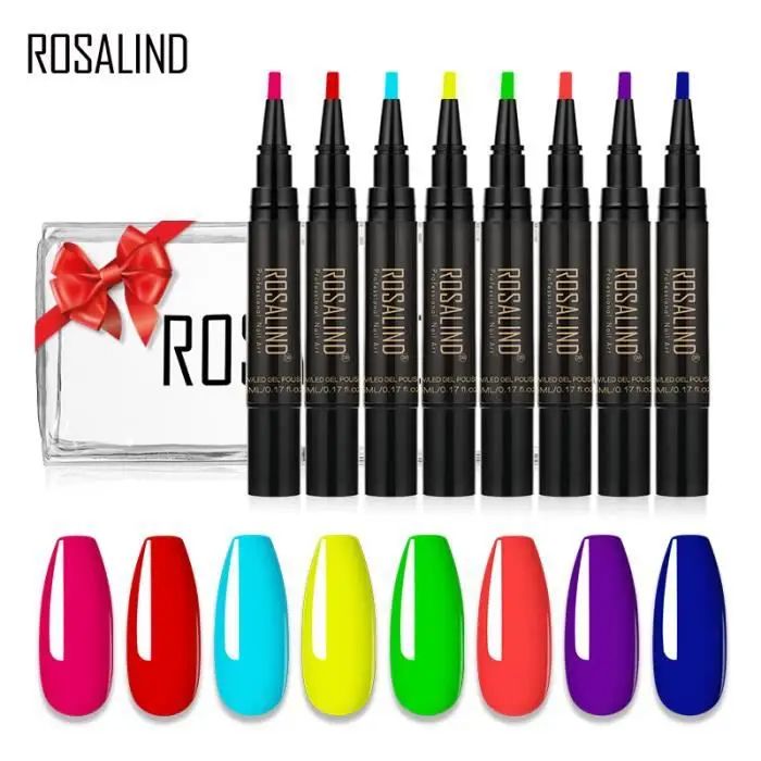 

ROSALIND 8PCS Pack Nail Gel Polish Pen Set Base Top Coat Kit Hybrid Varnish Semi Permanent UV Powder Mirror Auroras Cuticle Pens