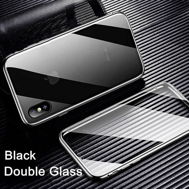 Black-Double Glass 360 магнитный адсорбционный металлический чехол для телефона для iPhone 6 6s 8 7 Plus X двухсторонний стеклянный Магнитный чехол для iPhone X XS Чехлы для MAX XR - Цвет: Black-Double Glass