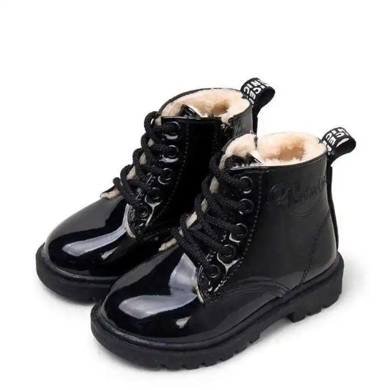 KIDS SHOES Rubber Boots Children Patent Leather Botas Boys Girls Waterproof Plush Snow Boots Toddler Sneakers Boots