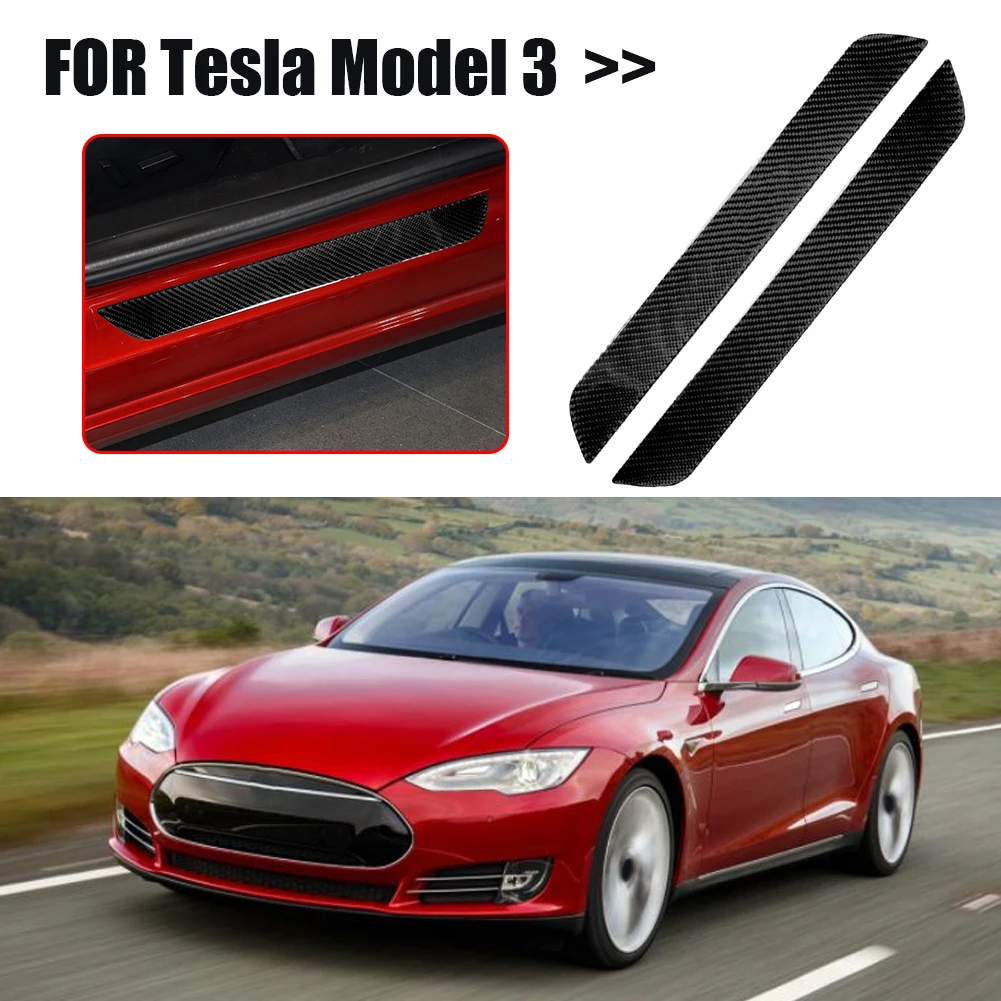 

Наклейки для стайлинга автомобиля Tesla Model 3, наклейки из углеродного волокна для защиты порогов передней двери от царапин, 2 шт.