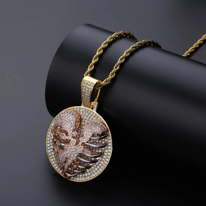 

Hip Hop AAA Cubic Zirconia Paved Bling Iced Out Chest Ribs Broken Heart Pendants Necklace for Men Rapper Jewelry